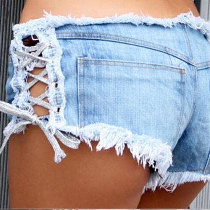 Summer Style Straps On Side Pants Sexy Jeans Short..