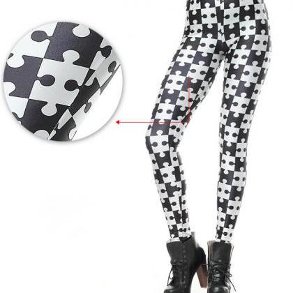 Fashion Black White Puzzle Leggings